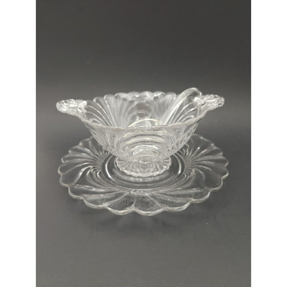 Vintage Cambridge Caprice Clear Glass Mayo Bowl With Underplate & Ladle‎